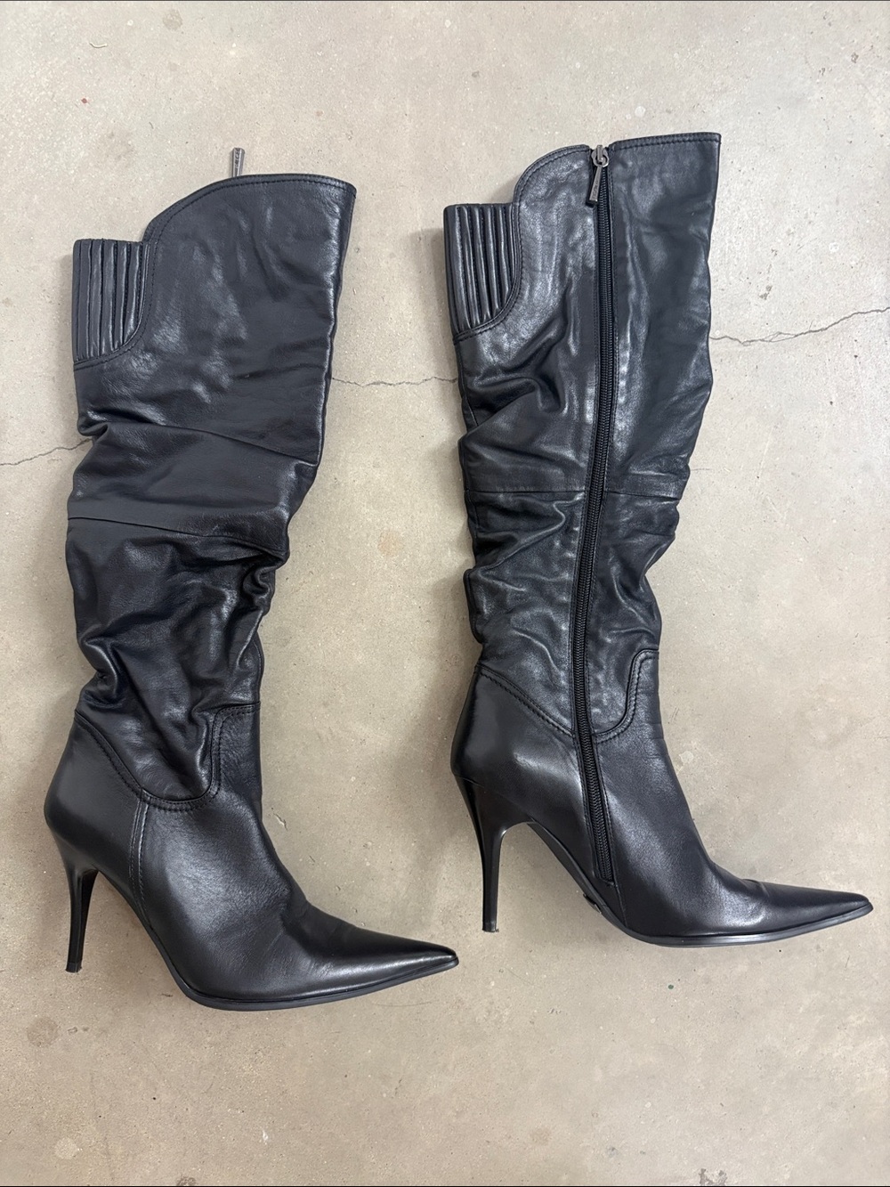 Black Pointed-Toe Stiletto Knee-High Boots
